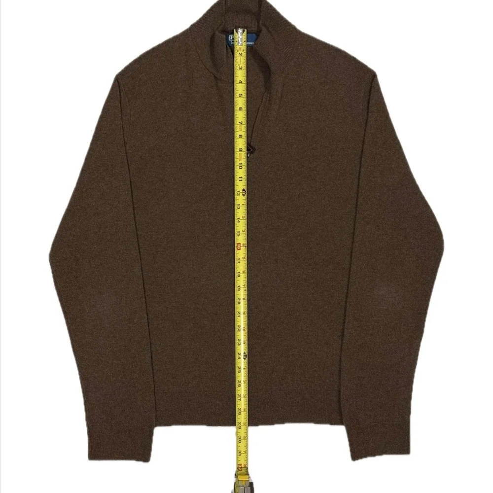 Polo Ralph Lauren 100% wool brown knit quarter zip sweater mens XL